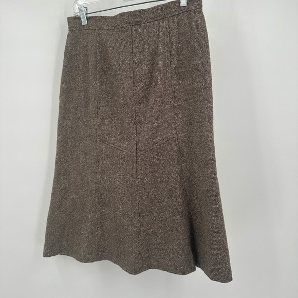 Hirsch Women Old Money Tweed Skirt 8 Wool Blend Vintage Minimalist Brown Classic - Picture 2 of 10